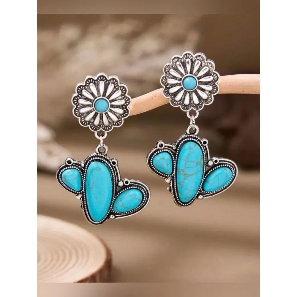 Turquoise Cactus Drop Earrings A2043